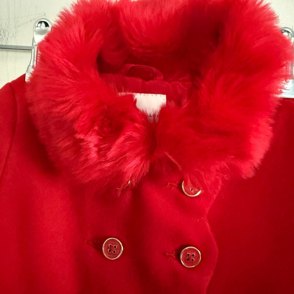 JANIE and JACK | Girl's Red Faux Fur Trimmed Scallop Detail Jacket 18-24 Months - Picture 6 of 8